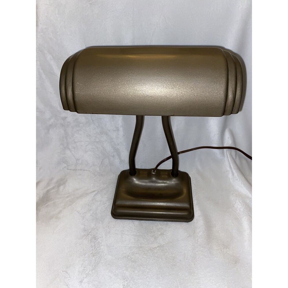 Vintage 15" Metal Bankers Desk Lamp 1940's Art Deco Industrial Design